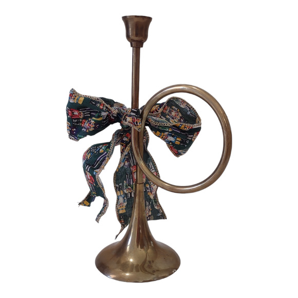 Vintage Brass Trumpet Candle Stick Christmas Home Decor Holiday Decorations - Picture 5 of 6